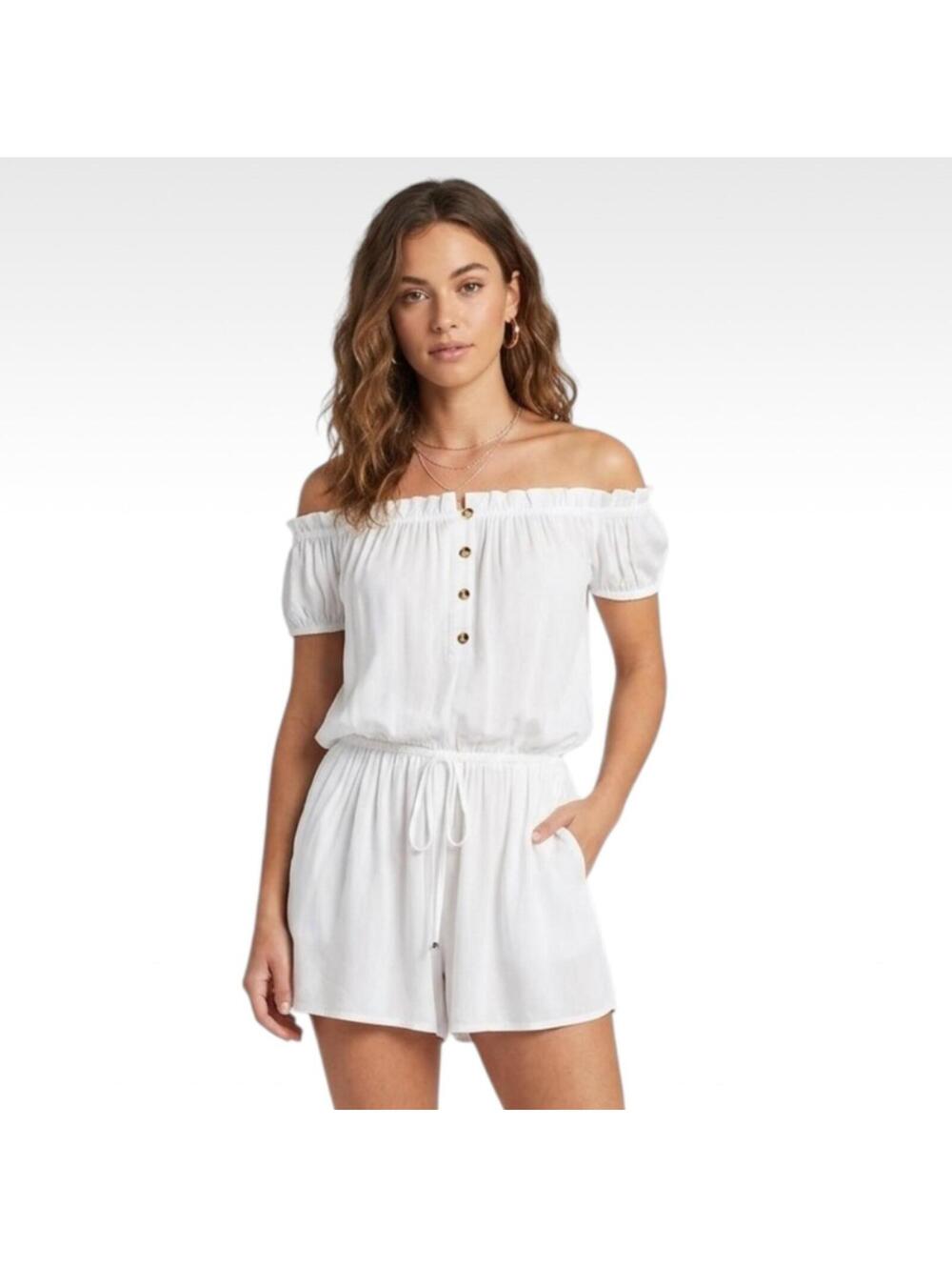Kate Spade New York Off-The-Shoulder Button-Front Romper White Medium NWT